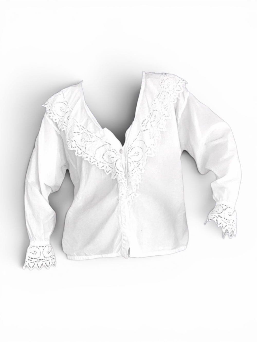 White Lace-Trim V-Neck Blouse - Women's Lightweight Cotton Top